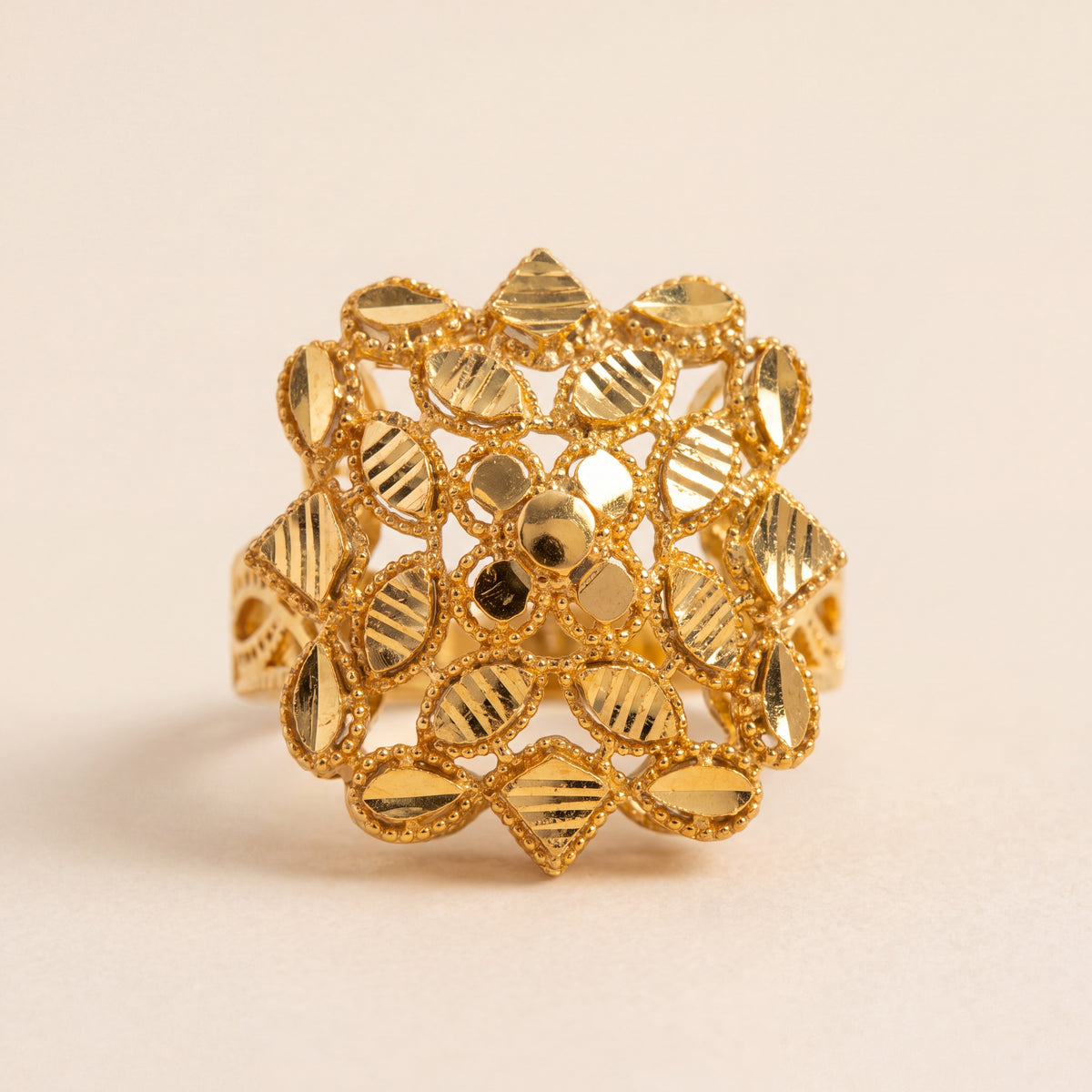 RP Flower Ring (D6), 925 silver 24K gold plated