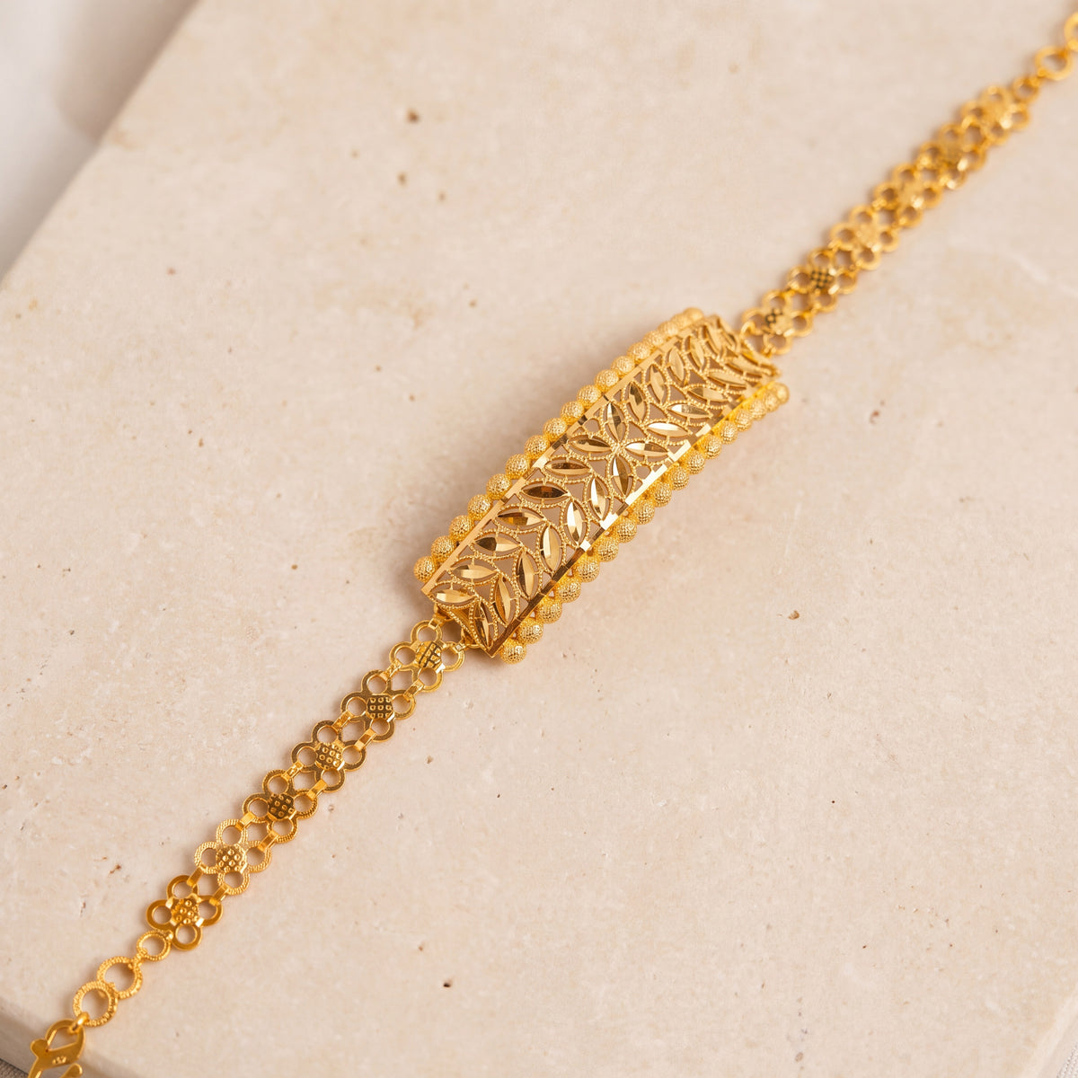 RP Half Curve Bracelet (Leaf D1) on travertine