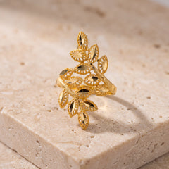 RP Leaf Ring (D1) on travertine