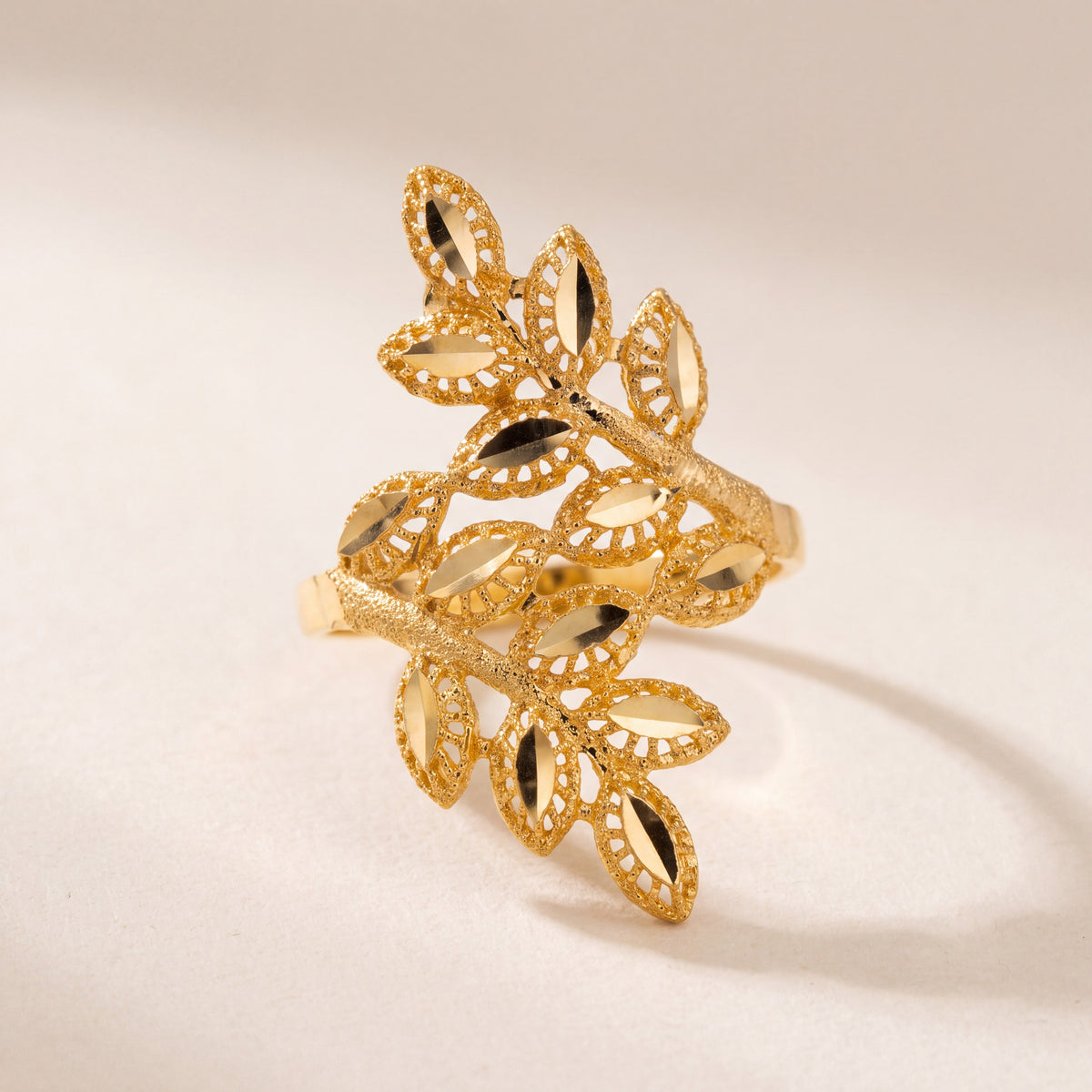 RP Leaf Ring (D1), 925 silver 24K gold plated