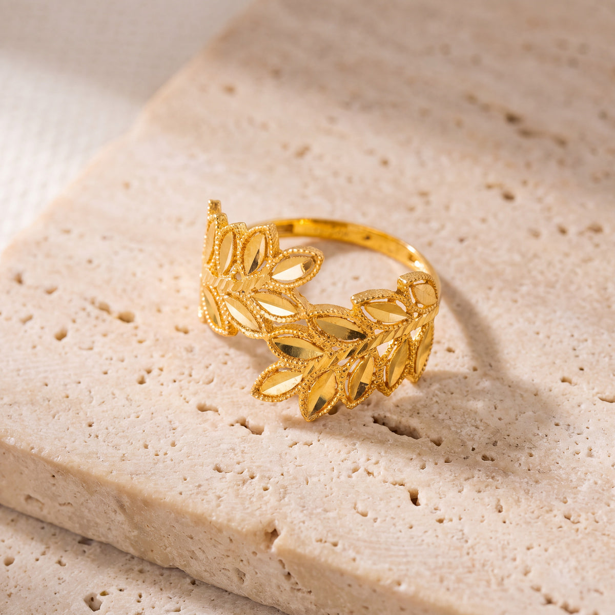 RP Leaf Ring (D2) on travertine