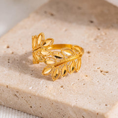 RP Leaf Ring (D4) on travertine