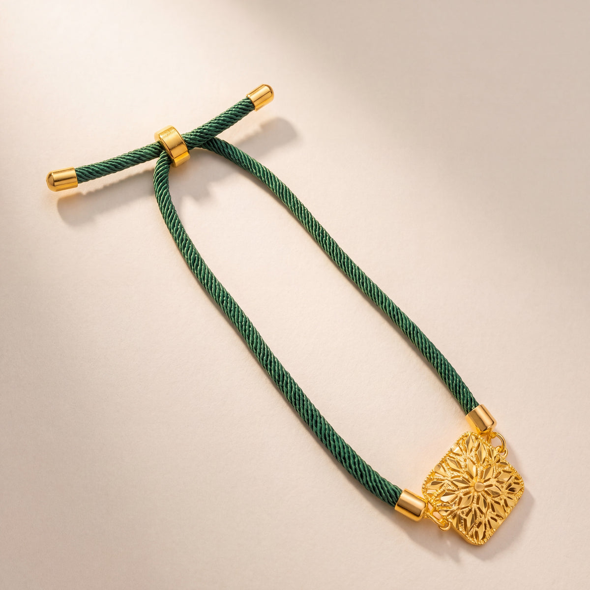 Square Floral Thread Bracelet, 925 silver 24K gold plated
