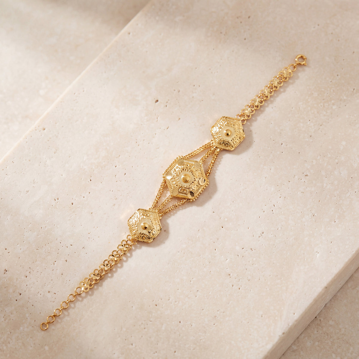 Traditional Stamp Bracelet (D1) on travertine