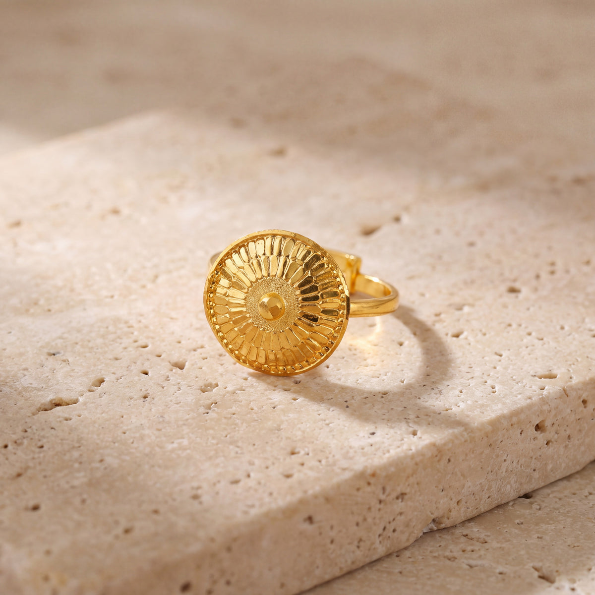 Traditional Stamp Ring (D4) on travertine