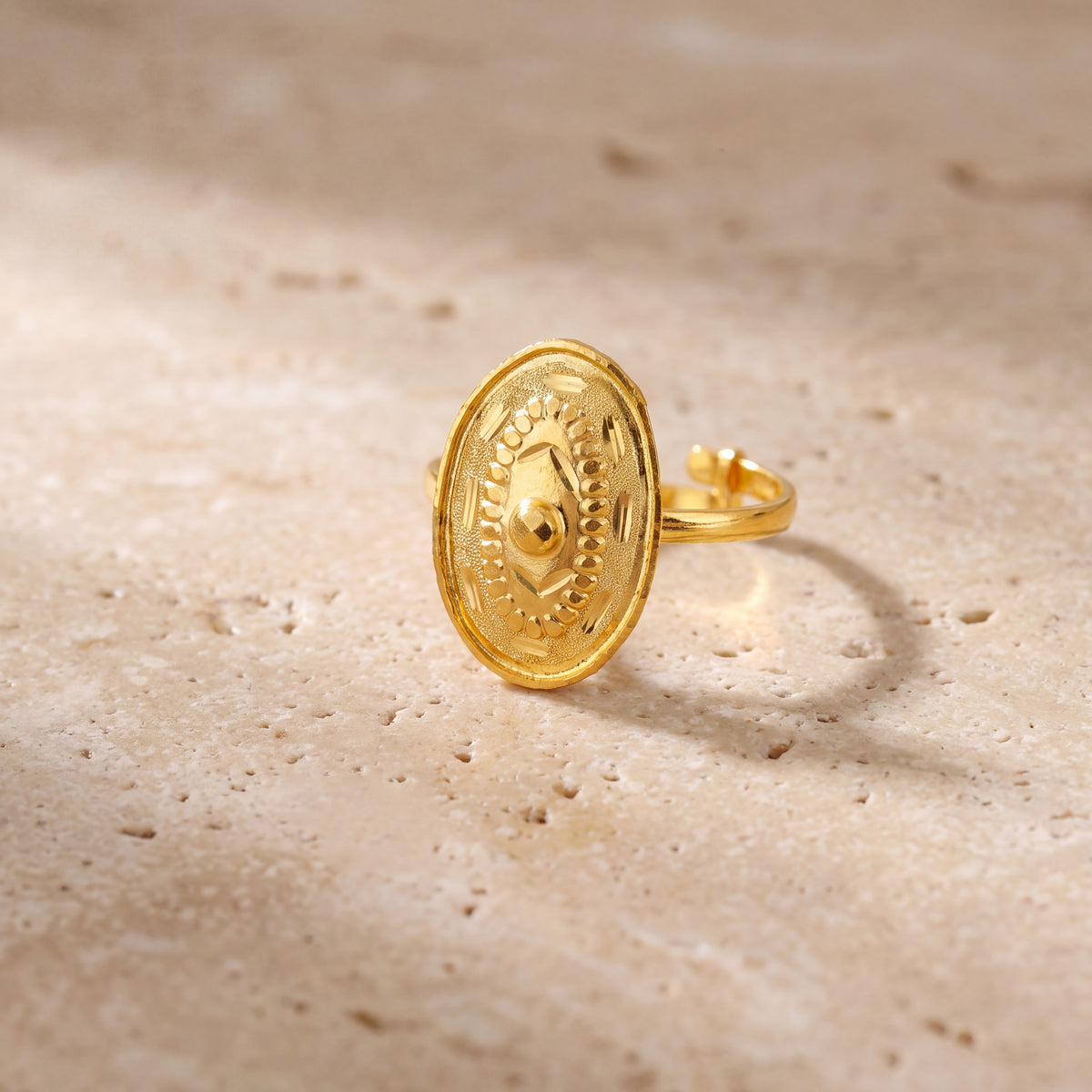 Traditional Stamp Ring (D9) on travertine