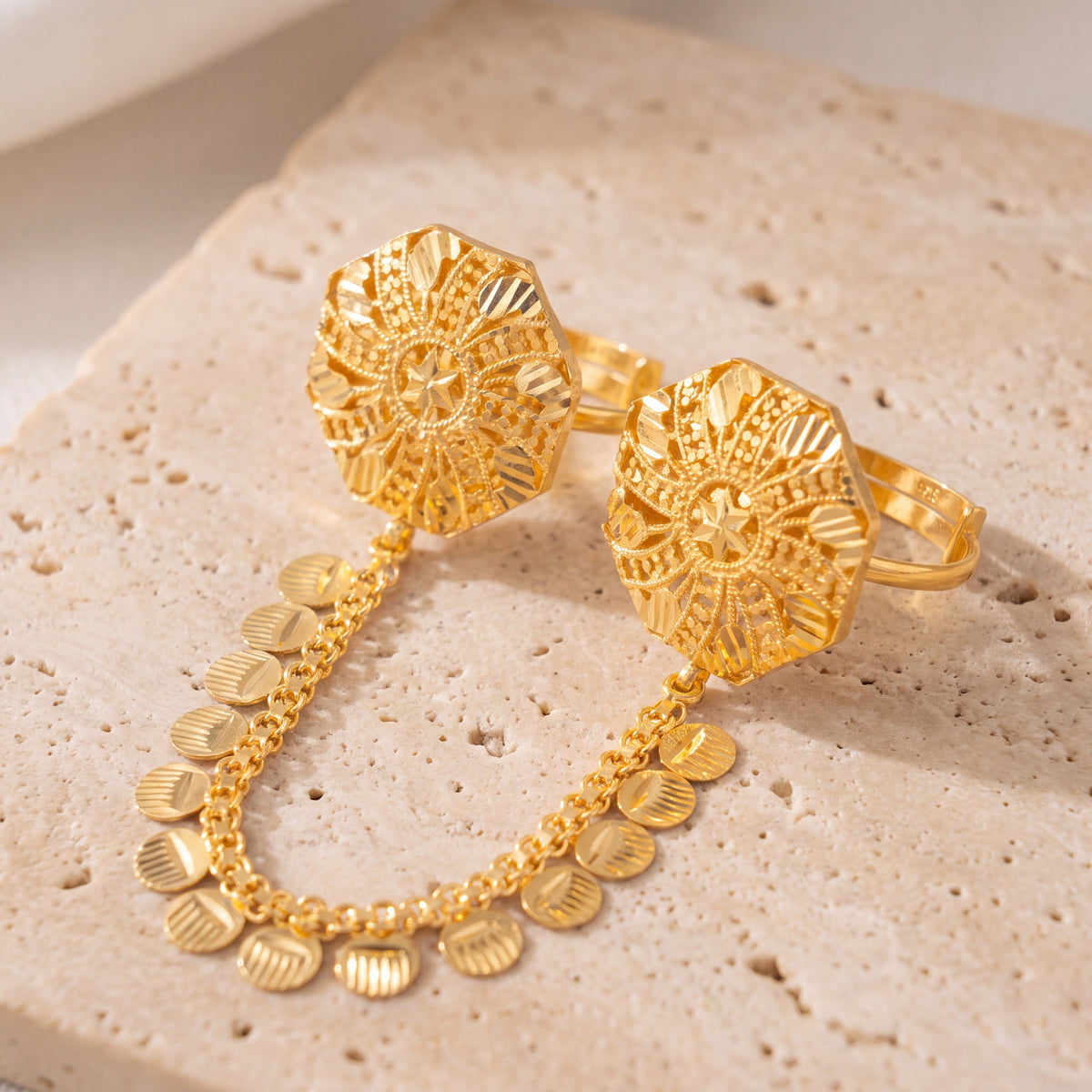 Twin Ring Chain (D16) on travertine