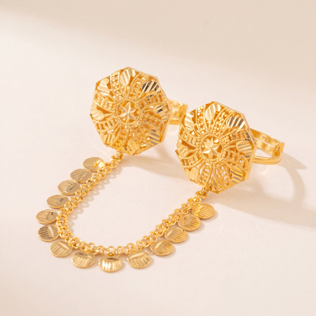 Twin Ring Chain (D16), 925 silver 24K gold plated