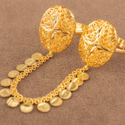 Twin Ring Chain (D20) in 925 silver with 24K gold plating, domed ring faces cut with a four-point compass star