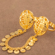 Twin Ring Chain (D28) in 925 silver with 24K gold plating, solid oval ring faces with trellis cutting