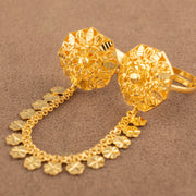 Twin Ring Chain (D37) in 925 silver with 24K gold plating, octagonal rosette openwork ring faces with a flower charm fringe