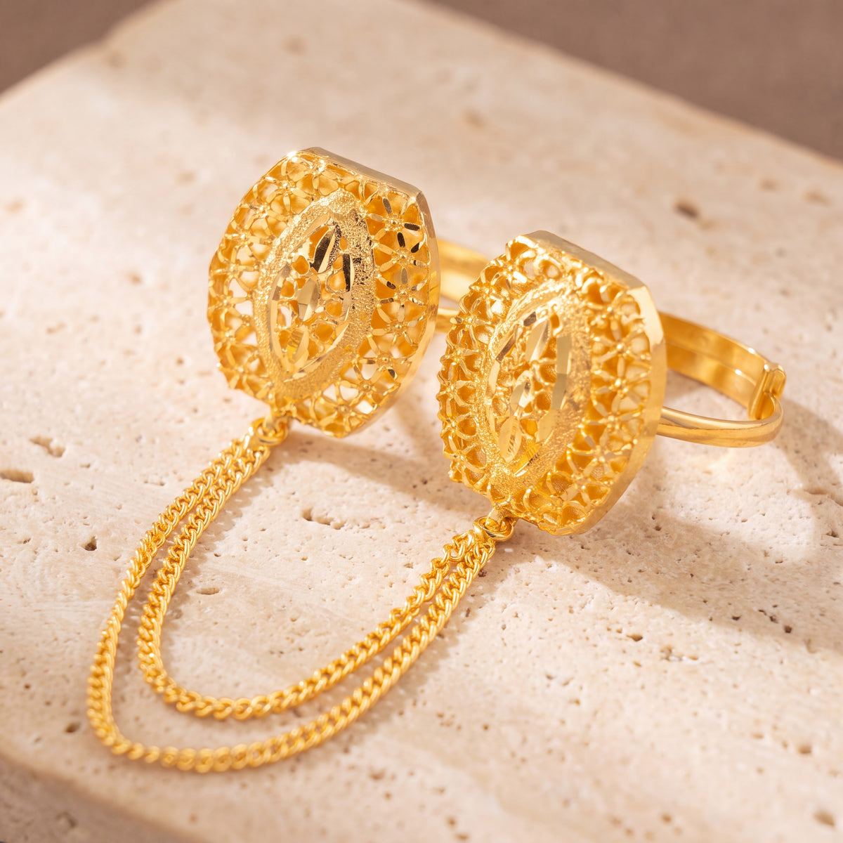 Twin Ring Chain (D42) on travertine