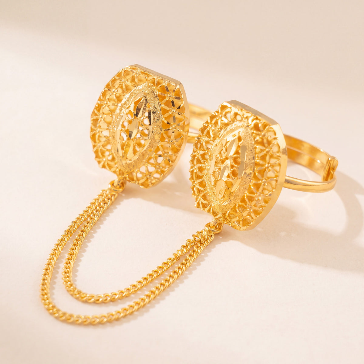 Twin Ring Chain (D42), 925 silver 24K gold plated